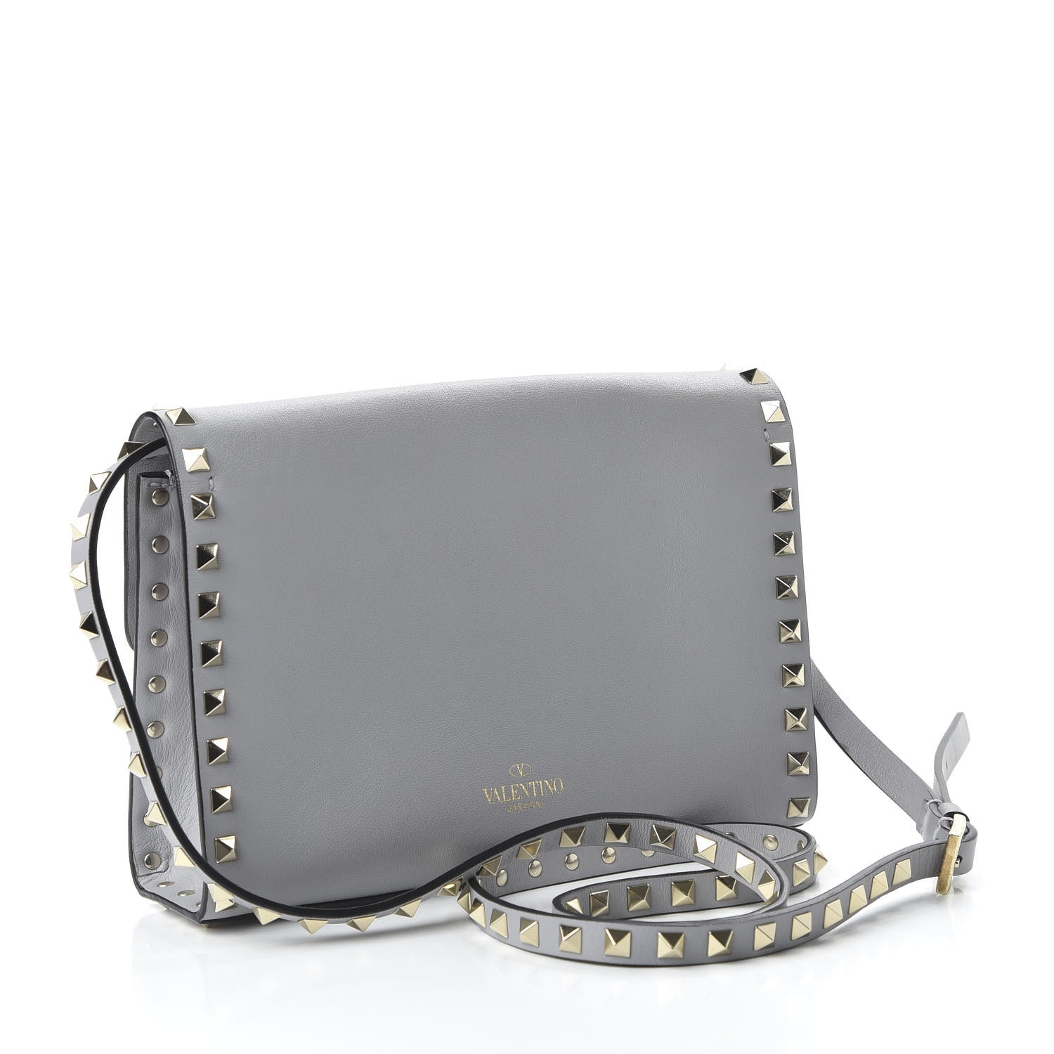 Valentino Garavani Vitello Medium Rockstud Flip Lock Crossbody Bag Pastel Grey 3 of 9
