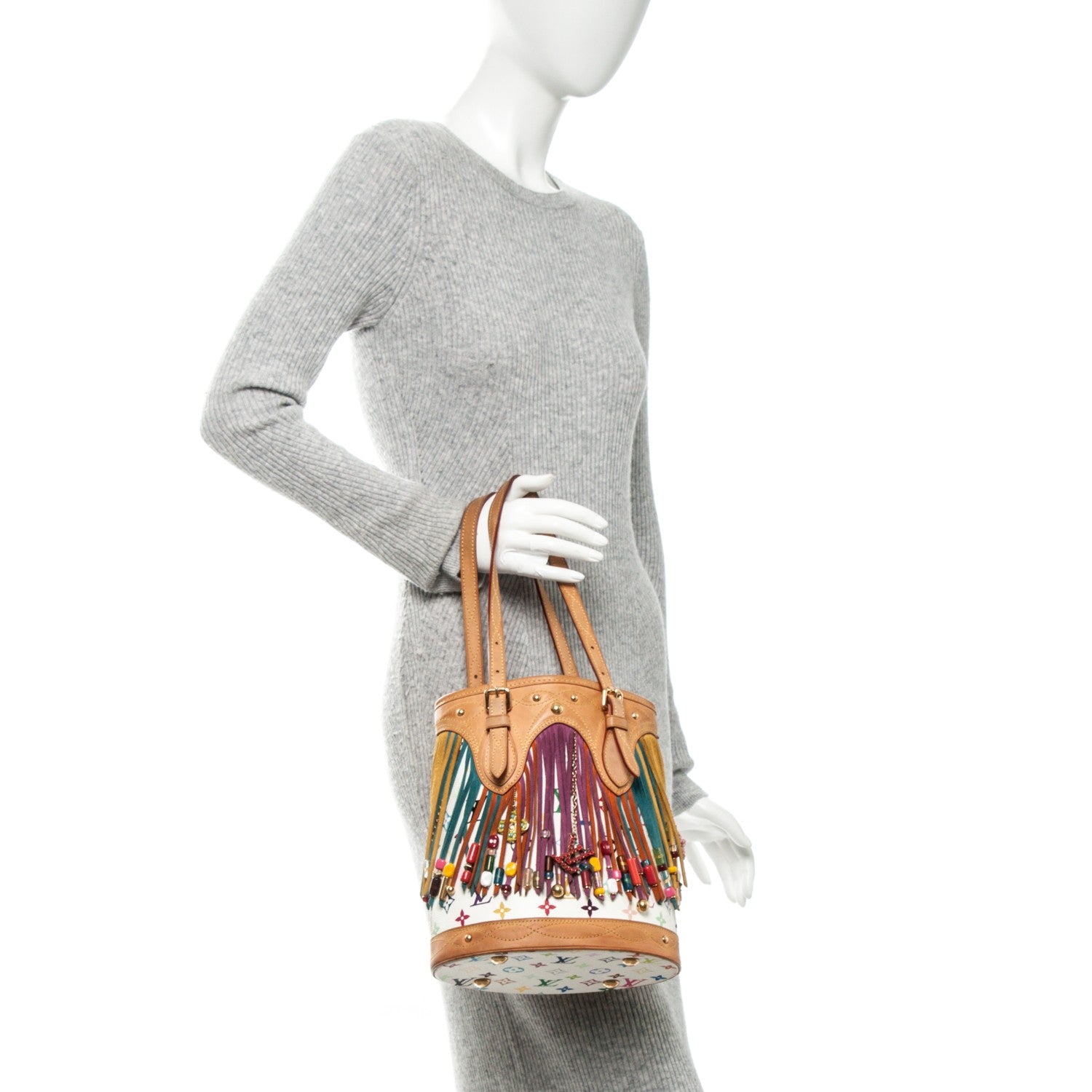 Louis Vuitton Monogram Multicolor Fringe Bucket White 2 of 7