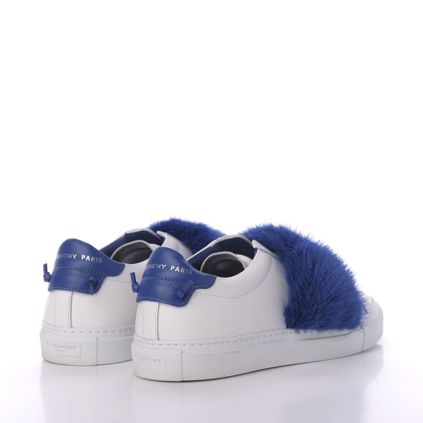 Calfskin Mink Fur Womens Urban Street Sneakers 38.5 White Electric Blue