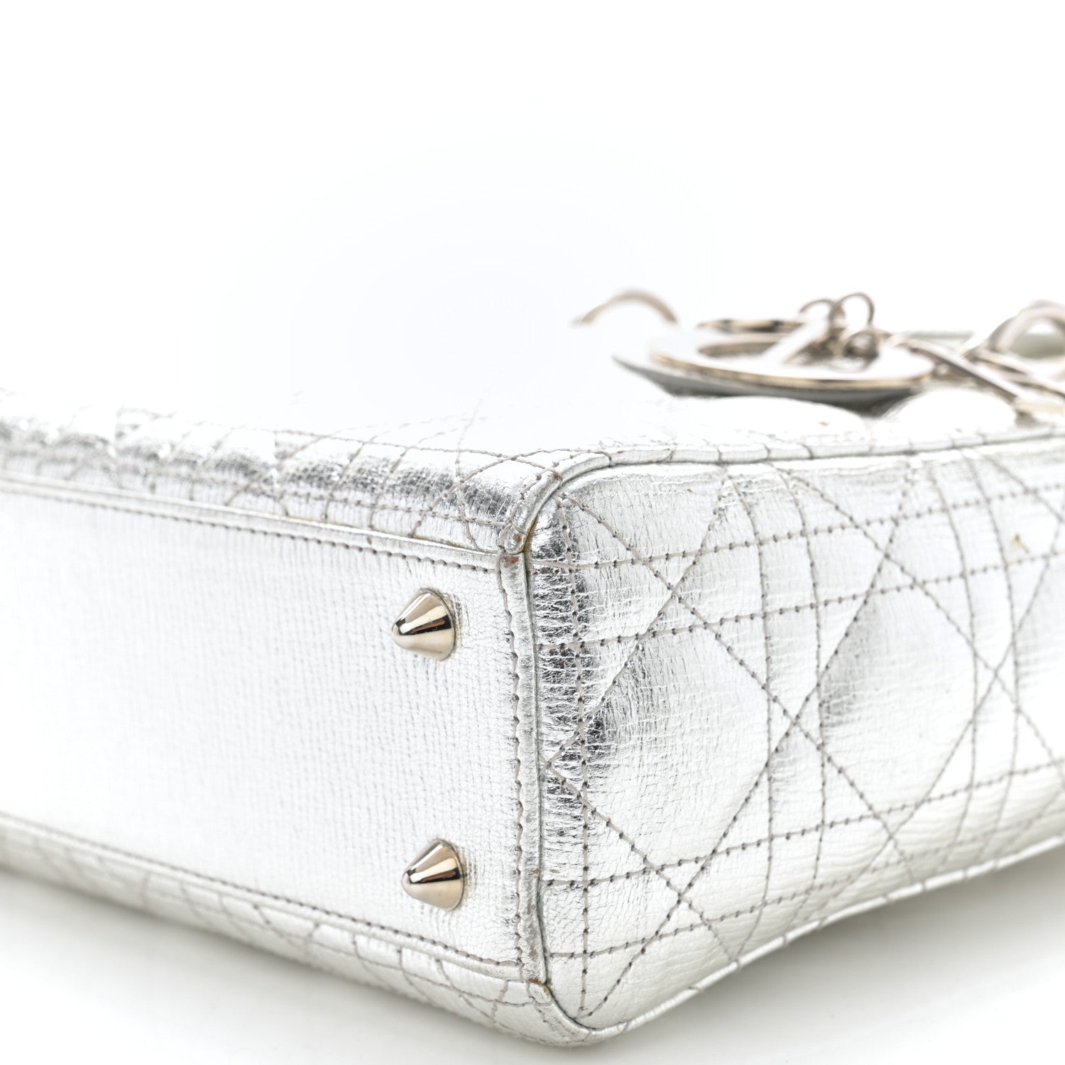 Christian Dior Metallic Lambskin Cannage Small Lucky Badges Lady Dior Silver 11 of 14