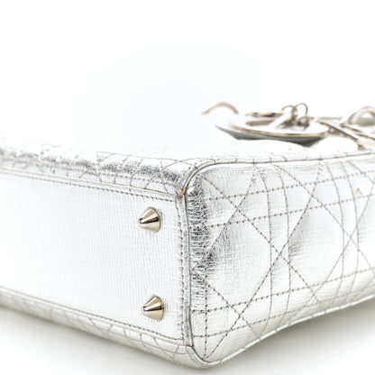 Christian Dior Metallic Lambskin Cannage Small Lucky Badges Lady Dior Silver 11 of 14
