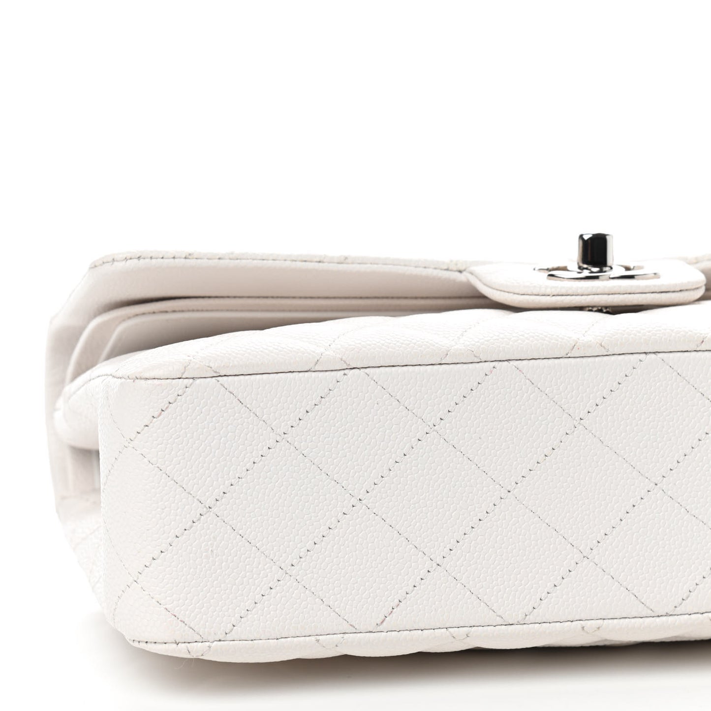 Caviar Quilted Medium Double Flap White