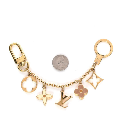 Louis Vuitton Brass Enamel Fleur De Monogram Bag Charm Chain Gold 2 of 3