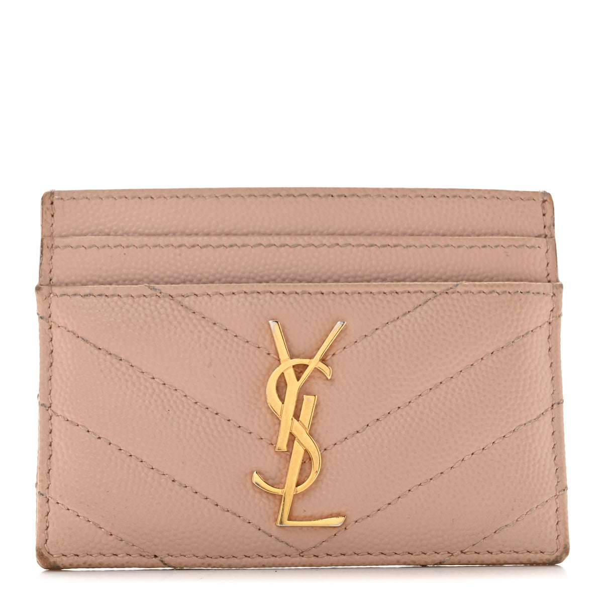 Grain De Poudre Matelasse Chevron Monogram Credit Card Case Pale Pink