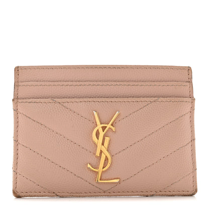 Saint Laurent Grain De Poudre Matelasse Chevron Monogram Credit Card Case Pale Pink 1 of 11