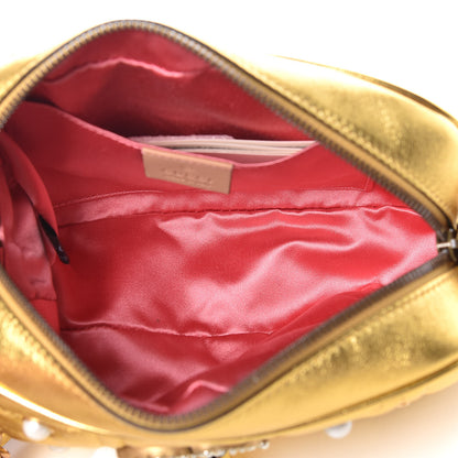 Gucci Metallic Calfskin Matelasse Studded Small Pearly GG Marmont Chain Shoulder Bag Gold 5 of 10