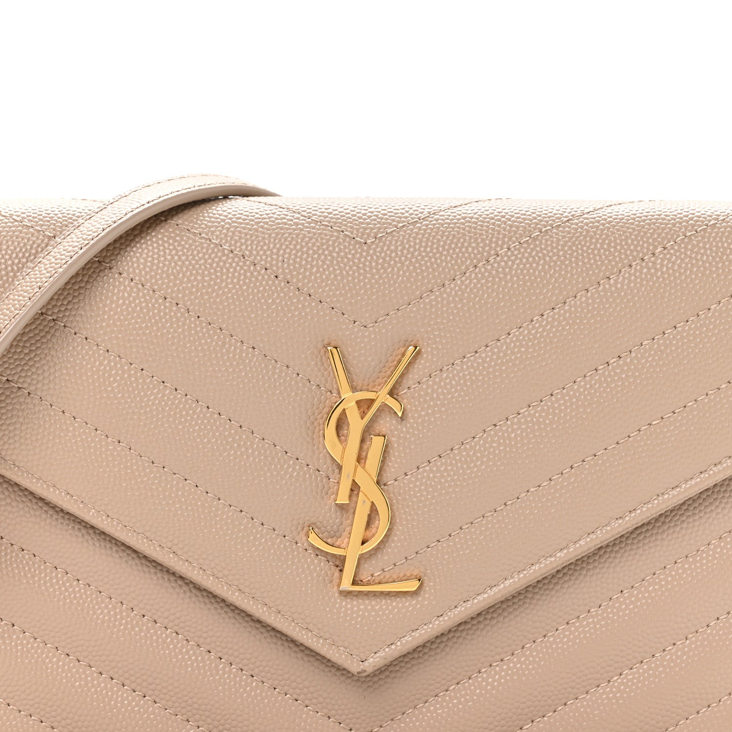 Saint Laurent Grain De Poudre Matelasse Chevron Monogram Envelope Chain Wallet Dark Beige 8 of 11
