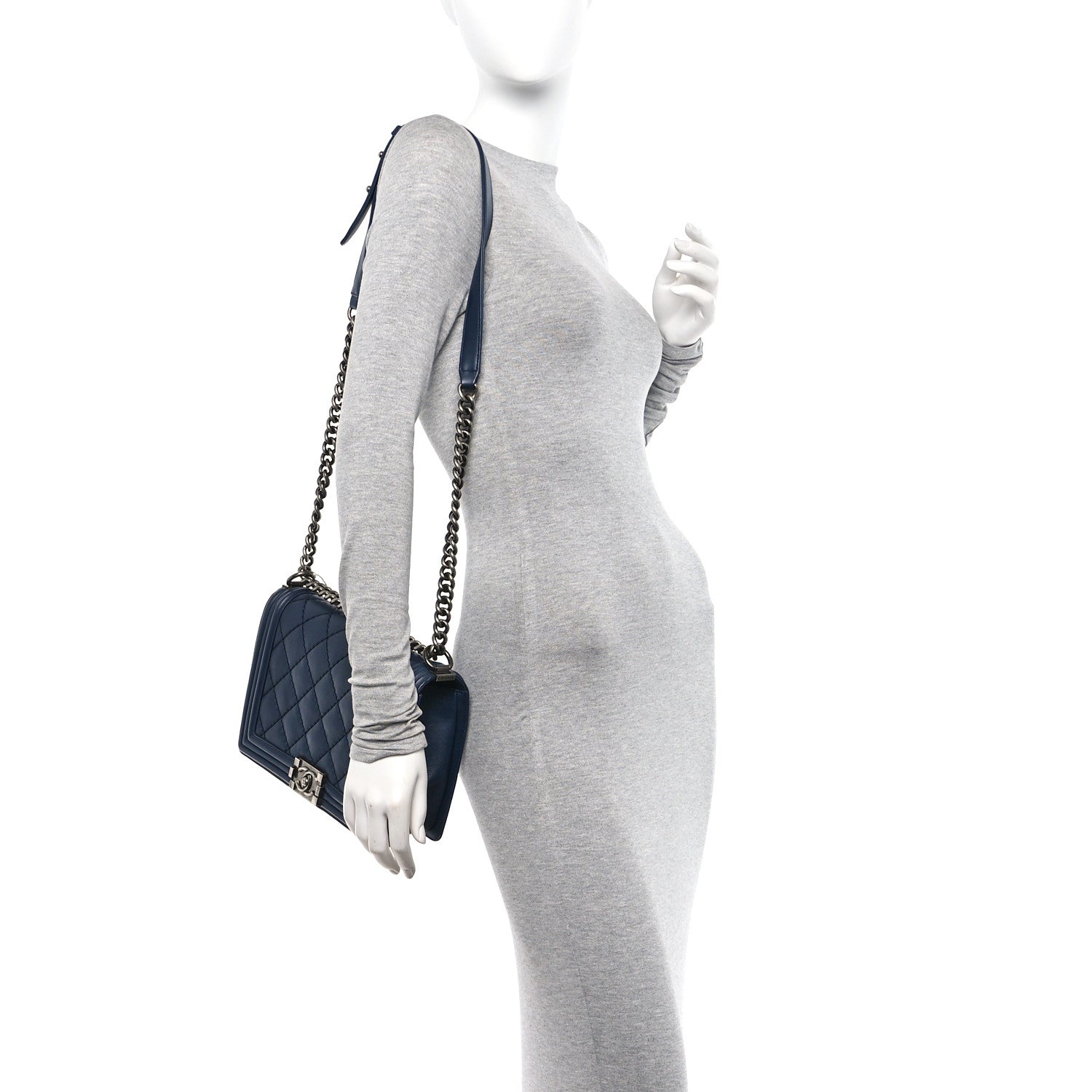 Chanel Calfskin Double Stitch New Medium Boy Flap Navy Blue 2 of 10