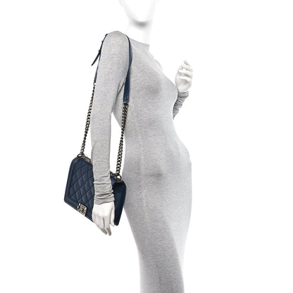 Chanel Calfskin Double Stitch New Medium Boy Flap Navy Blue 2 of 10