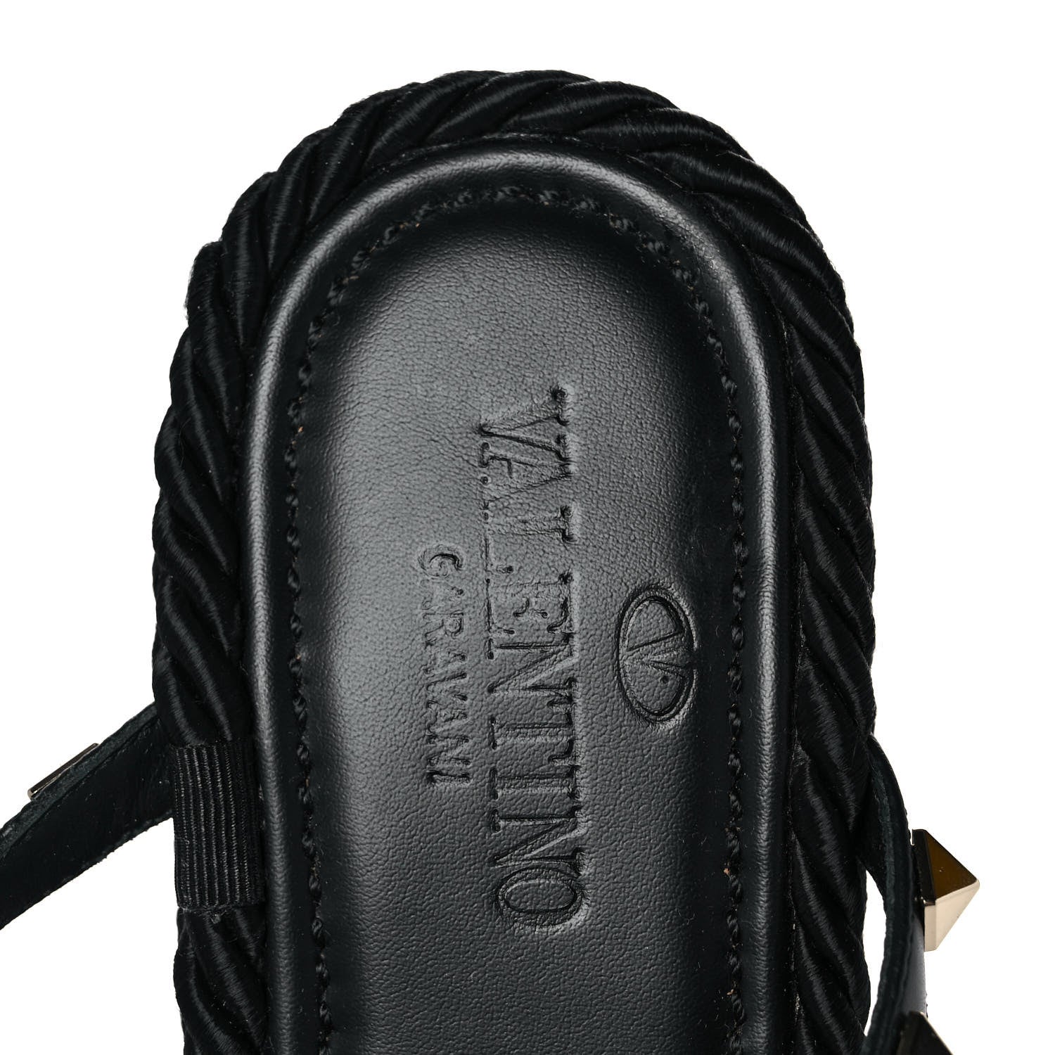 Valentino Garavani Calfskin Rockstud Ankle Strap Torchon Espadrille Caged 30/55mm Sandals 39 Black 7 of 8