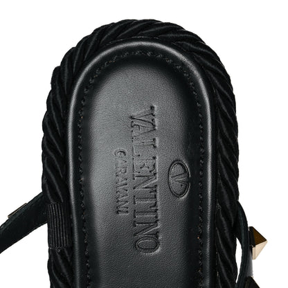Valentino Garavani Calfskin Rockstud Ankle Strap Torchon Espadrille Caged 30/55mm Sandals 39 Black 7 of 8