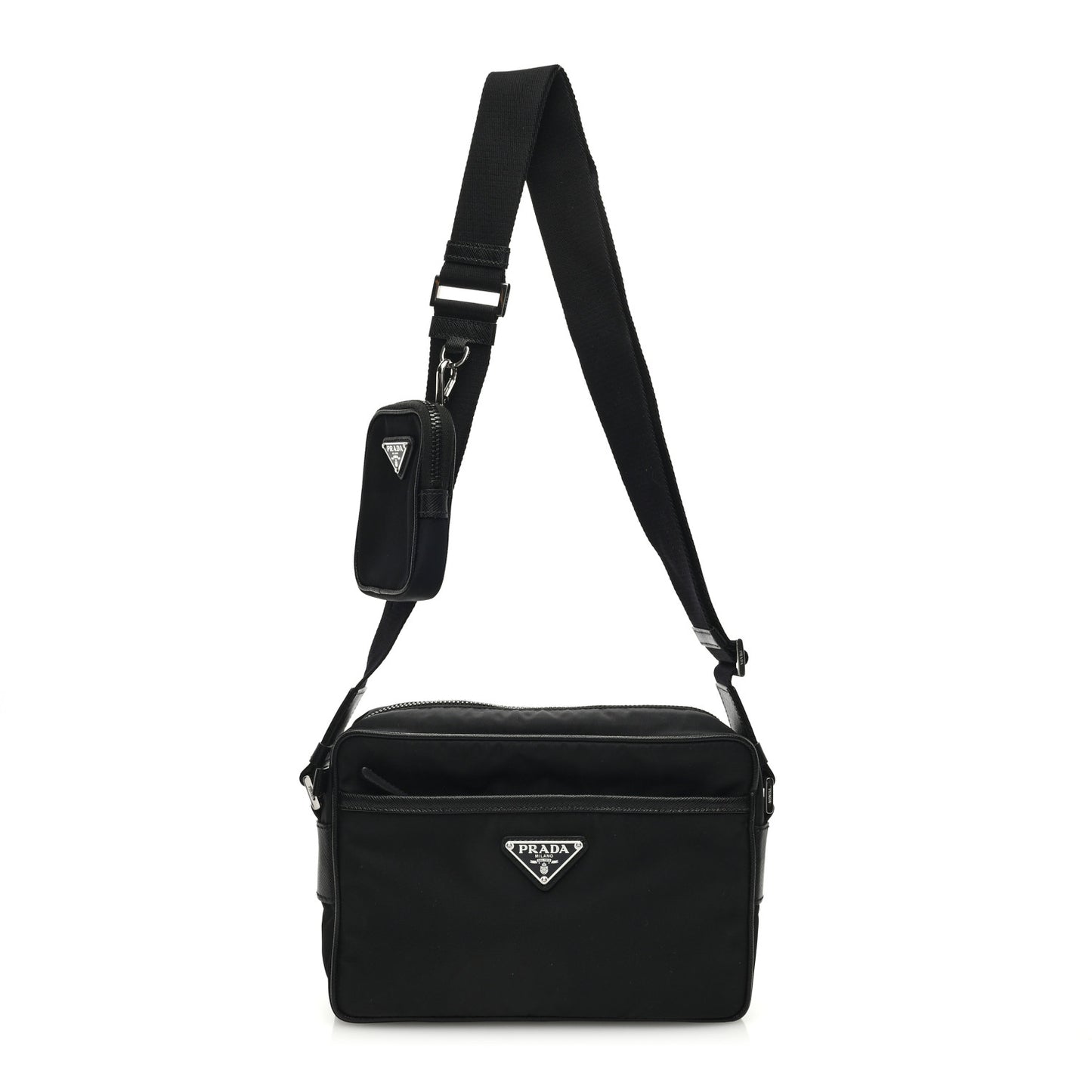Tessuto Saffiano Pocket Double Zip Shoulder Bag Black