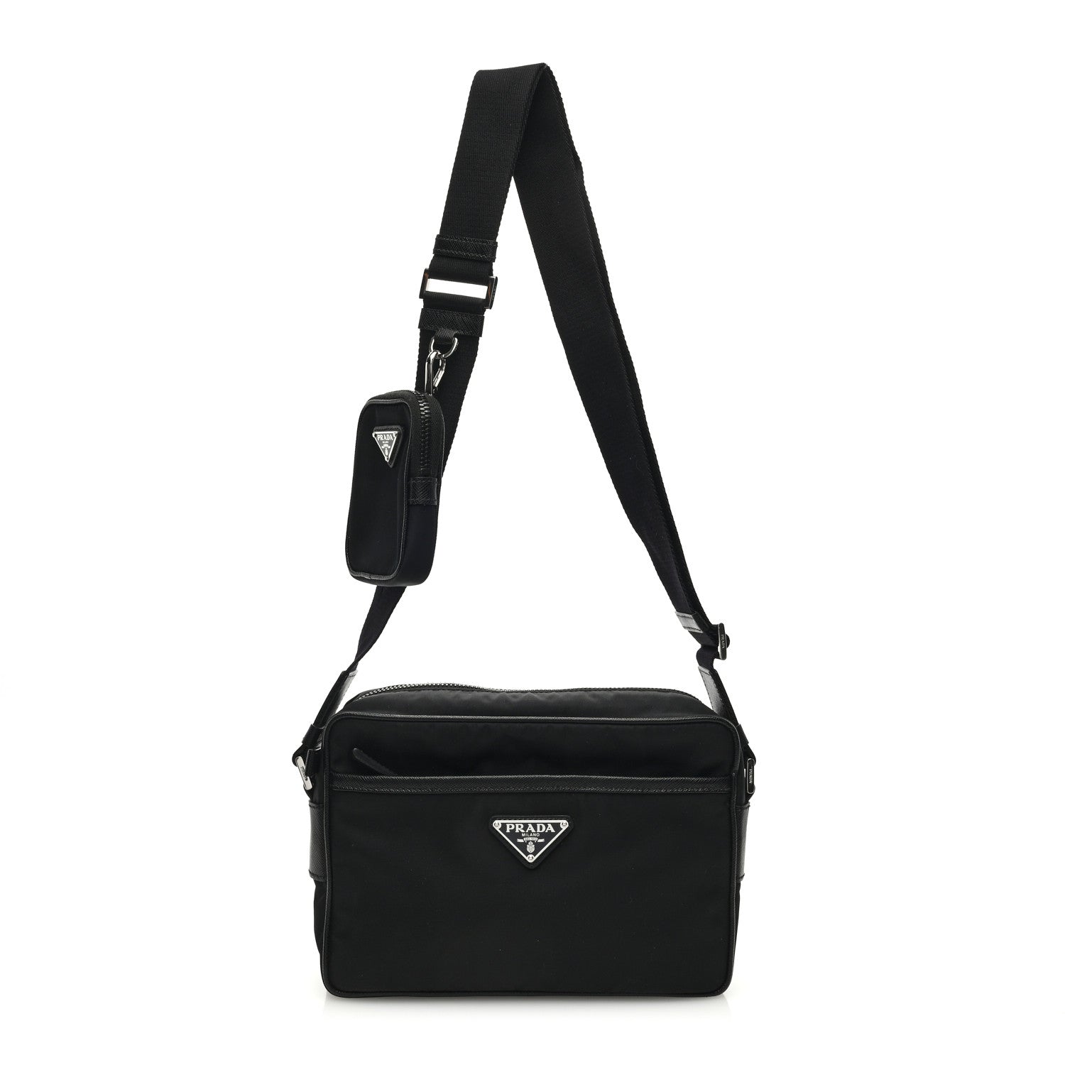 Prada Tessuto Saffiano Pocket Double Zip Shoulder Bag Black 1 of 9