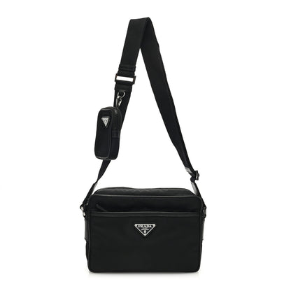 Prada Tessuto Saffiano Pocket Double Zip Shoulder Bag Black 1 of 9