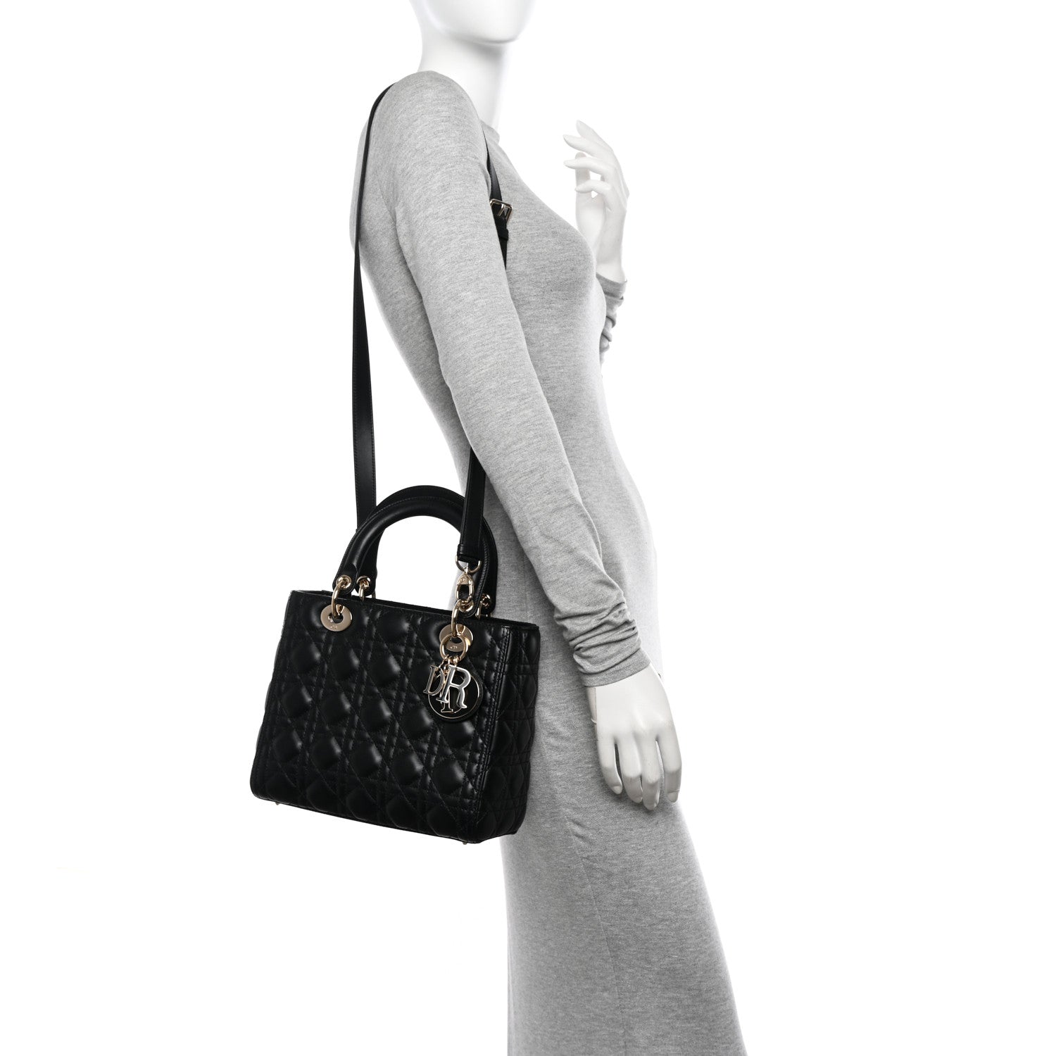Christian Dior Lambskin Cannage Medium Lady Dior Black 2 of 16