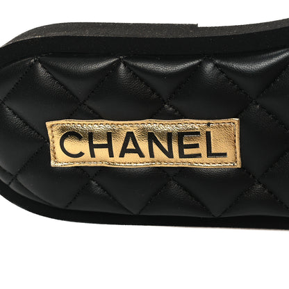 Chanel Lambskin Quilted Textured CC Mules Sandals 39 Black 8 of 9