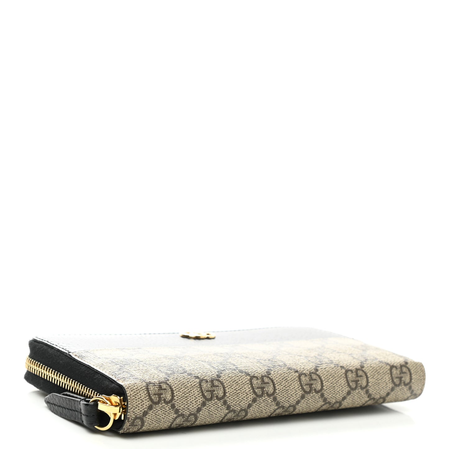 Dollar Calfskin GG Supreme Monogram GG Marmont Zip Around Wallet Black Beige Ebony