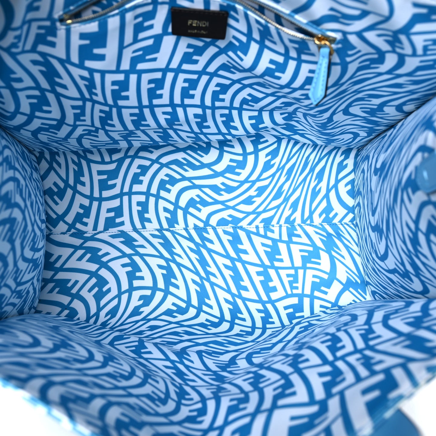 X SARAH COLEMAN Glazed Canvas Vitello King FF Vertigo Shopping Tote Bag Cyber Blue White