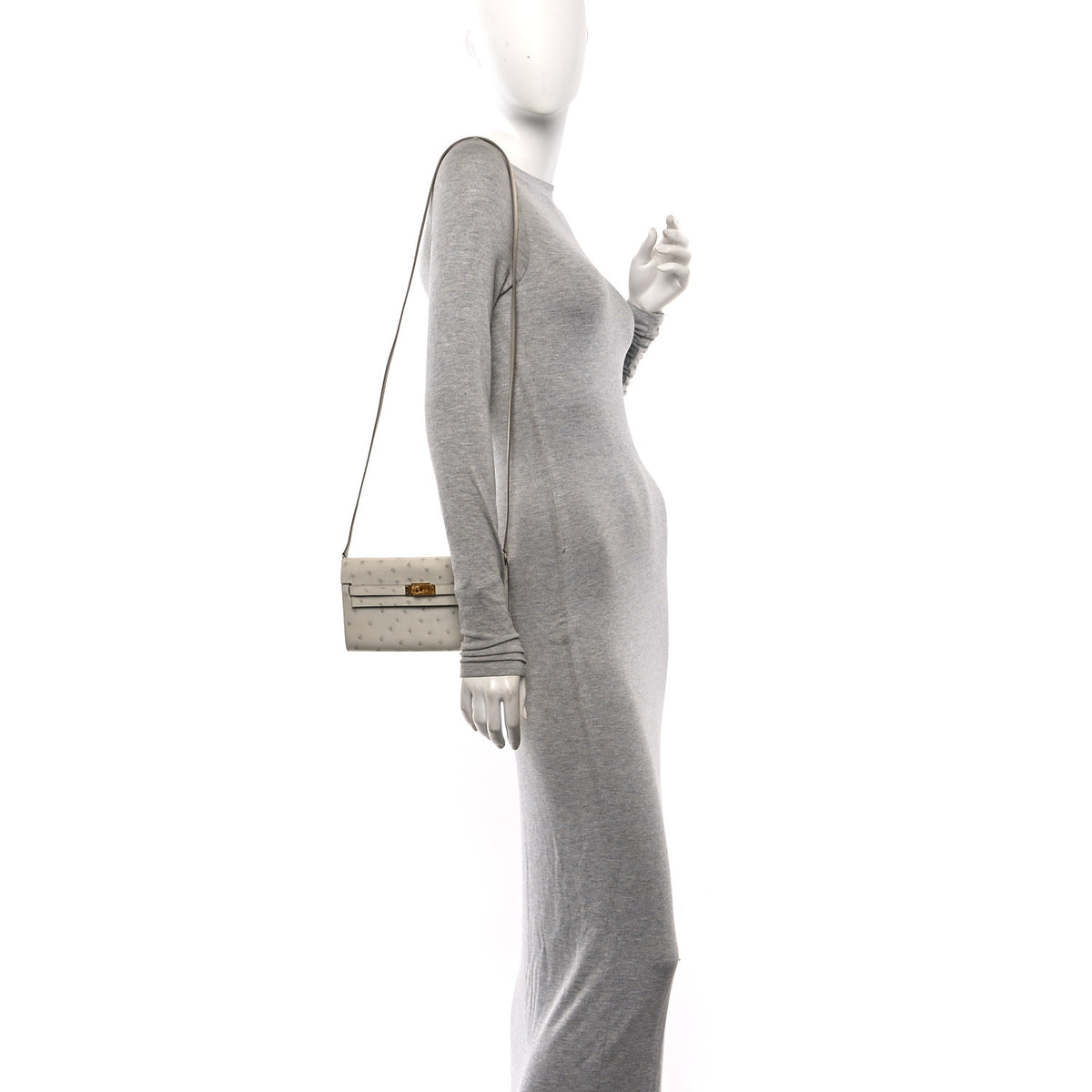 Ostrich Kelly Wallet To Go Gris Perle