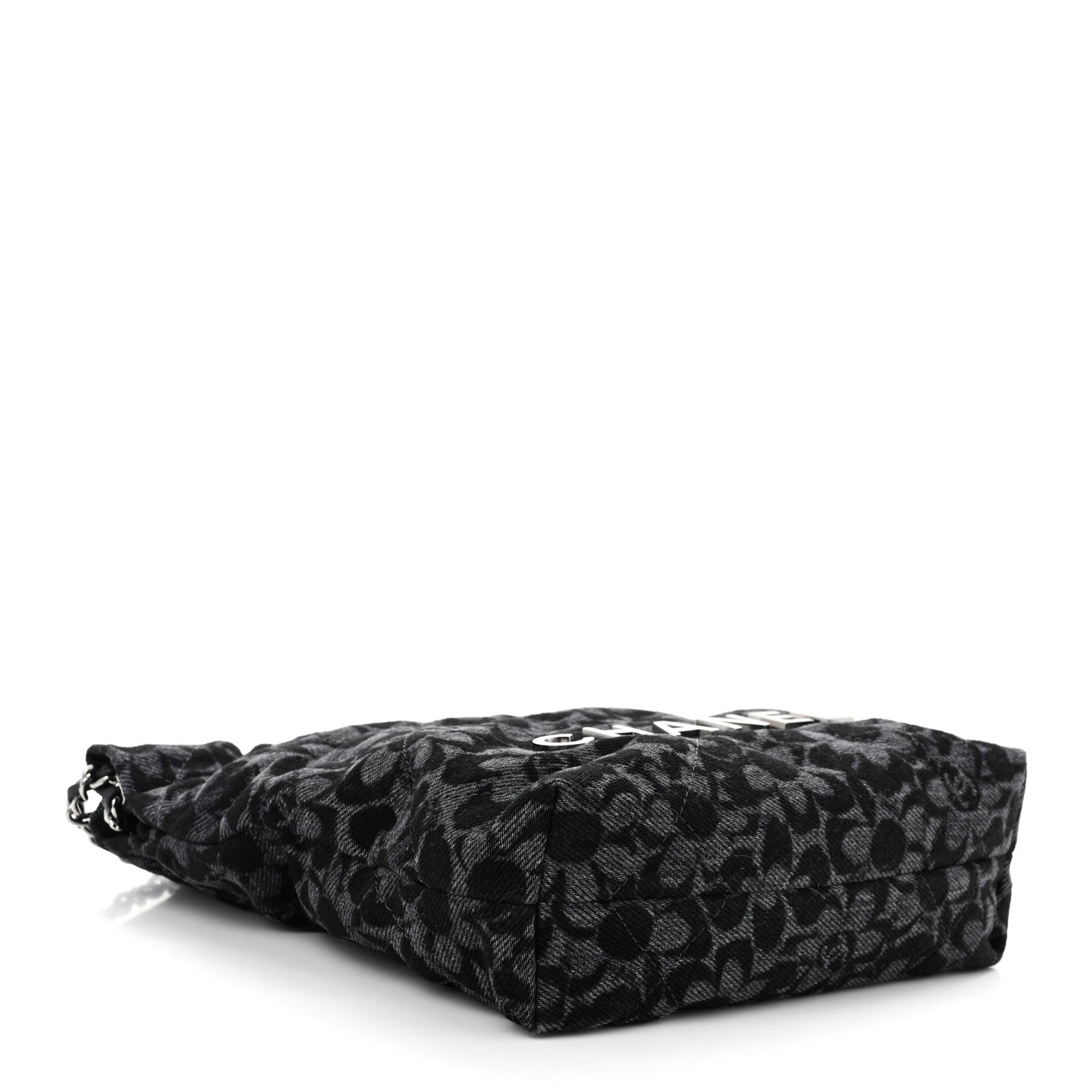 Chanel Denim Quilted Floral Print Mini Chanel 22 Black Grey 4 of 10