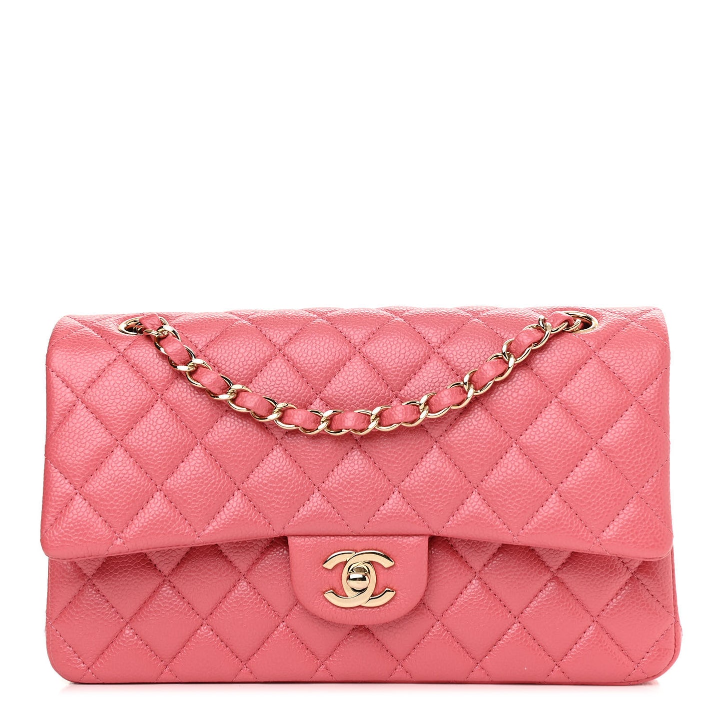 Metallic Caviar Quilted Medium Double Flap Pink