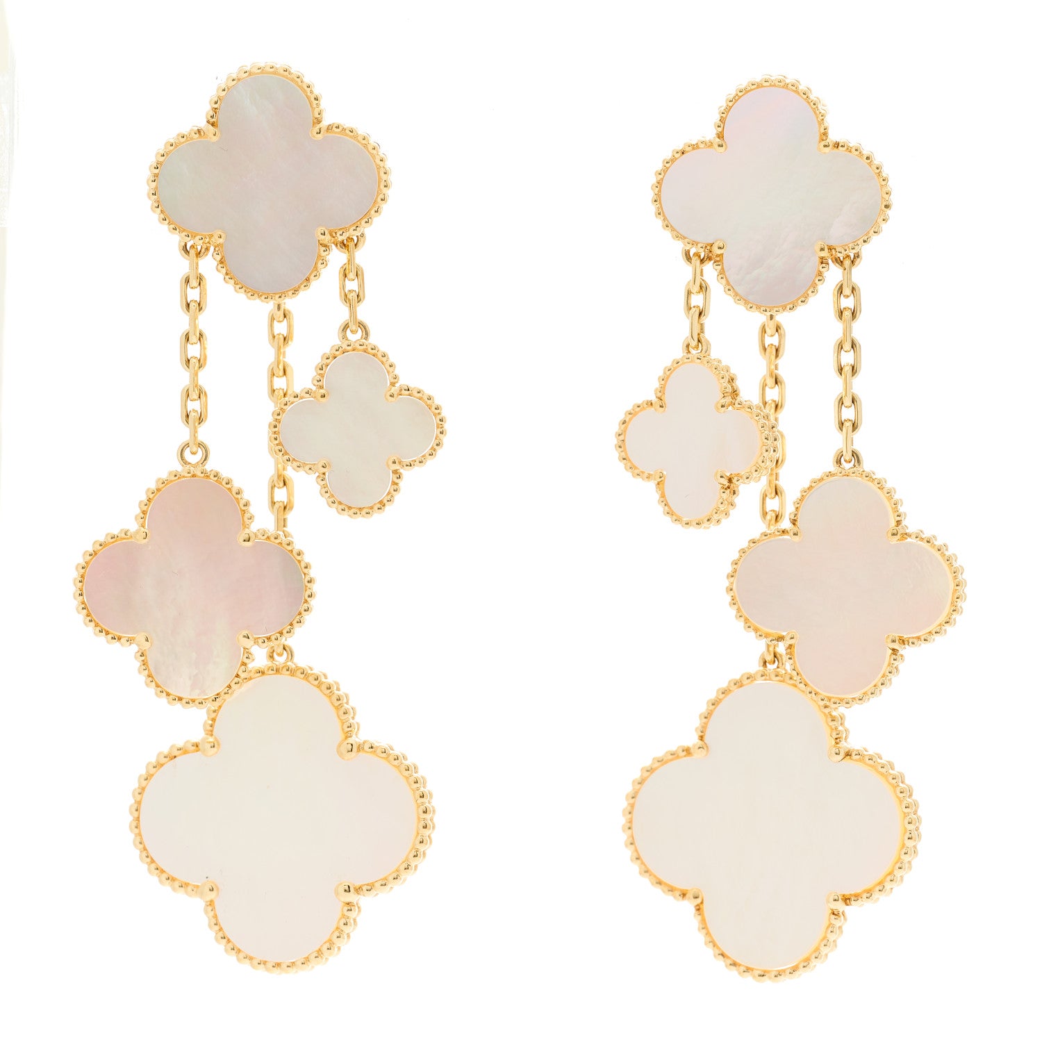 Van Cleef & Arpels 18K Yellow Gold Mother of Pearl Magic Alhambra 4 Motif Earrings 1 of 5