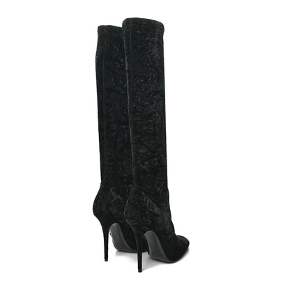 Saint Laurent Velvet Ella 110 Knee High Boots 38.5 Black 4 of 6