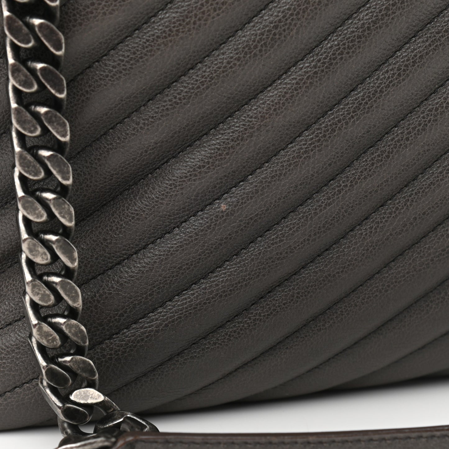 Sheepskin Matelasse Chevron Monogram Large College Satchel Dark Anthracite