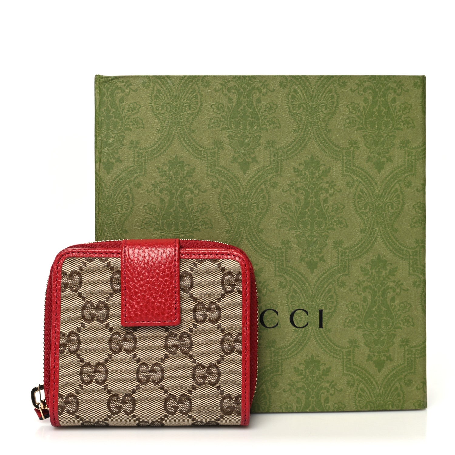 Gucci Monogram Dollar Calfskin Zip Around French Flap Wallet Beige Ebony Rosso 11 of 11
