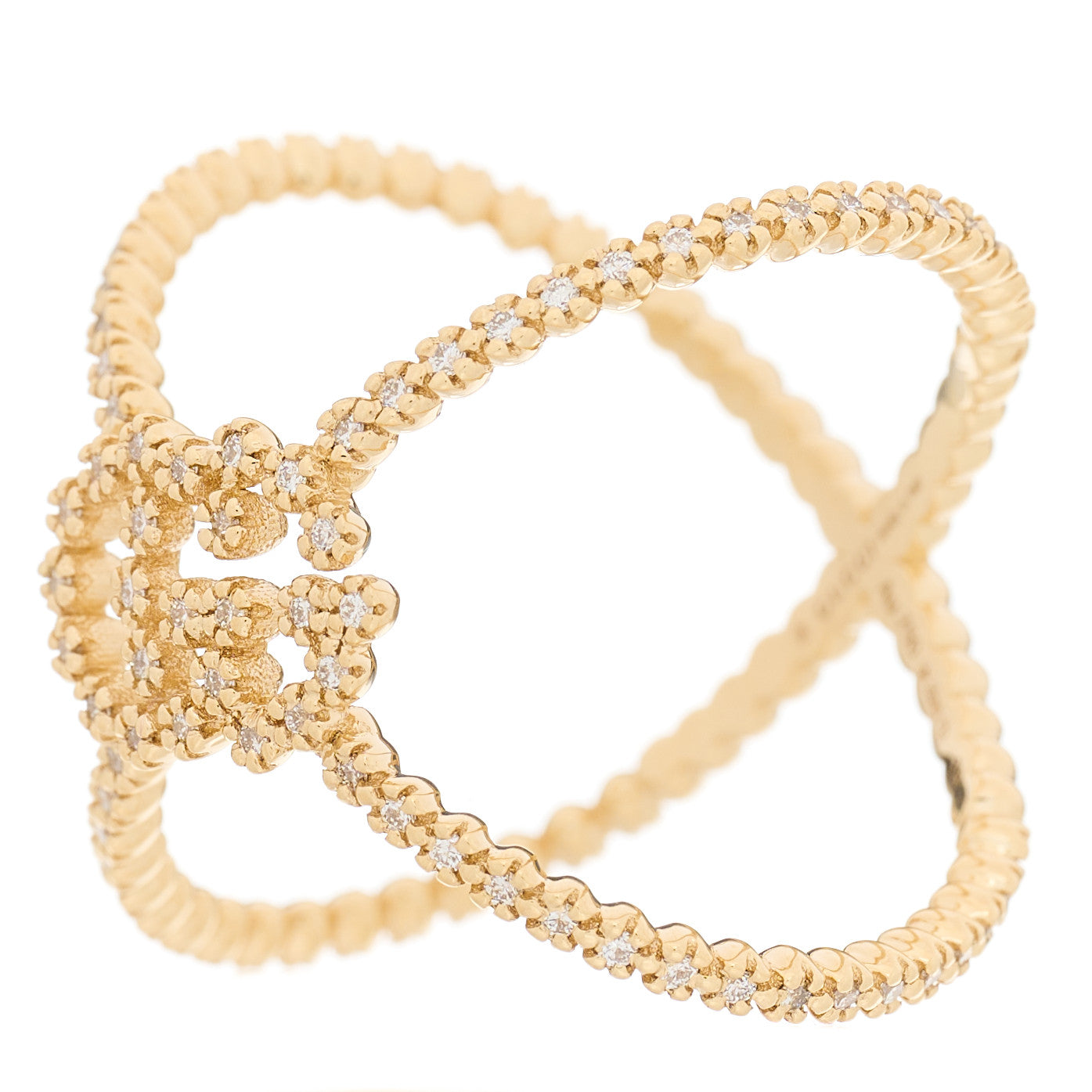 18K Yellow Gold Diamond GG Running X Ring 52 6