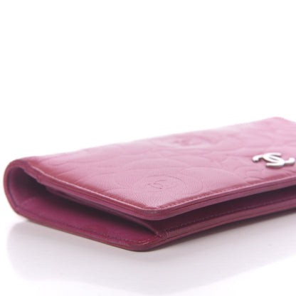 Chanel Lambskin Camellia Embossed Yen Wallet Fuchsia 9 of 12