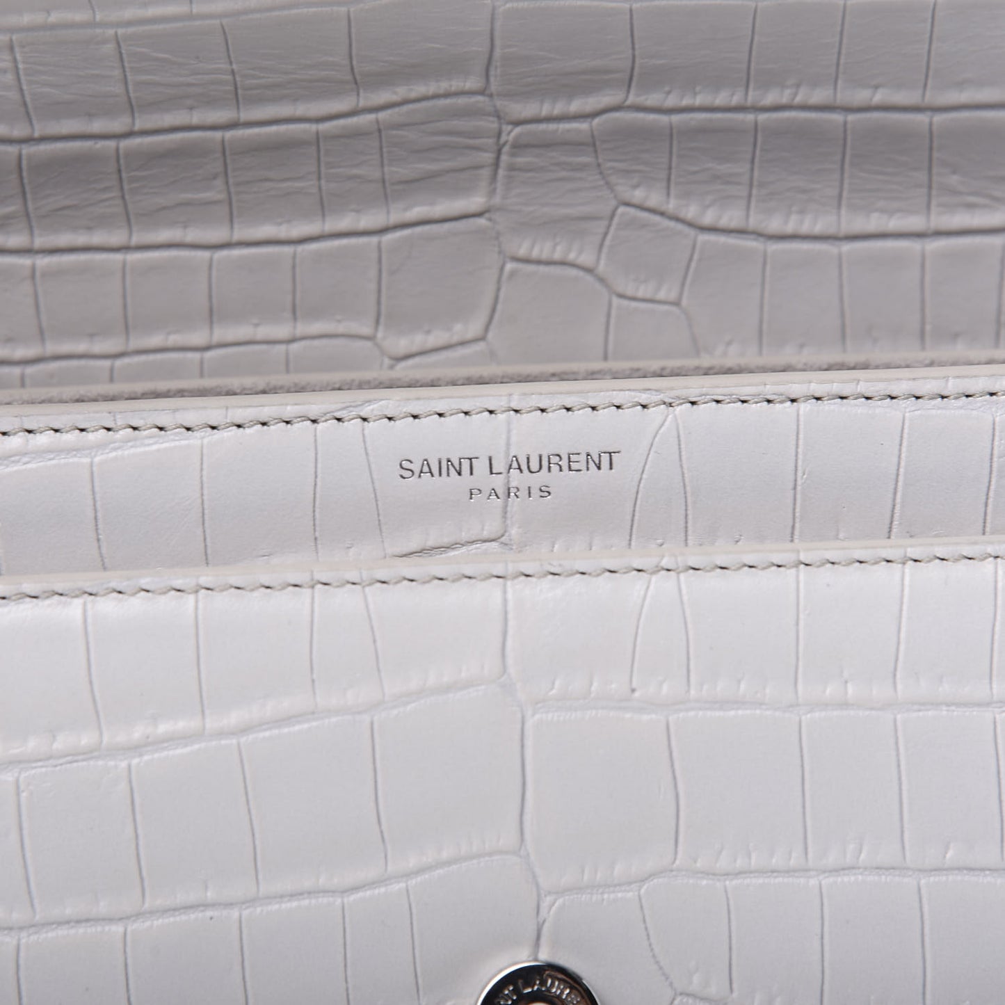 Calfskin Crocodile Embossed Medium Monogram Sunset Icy White