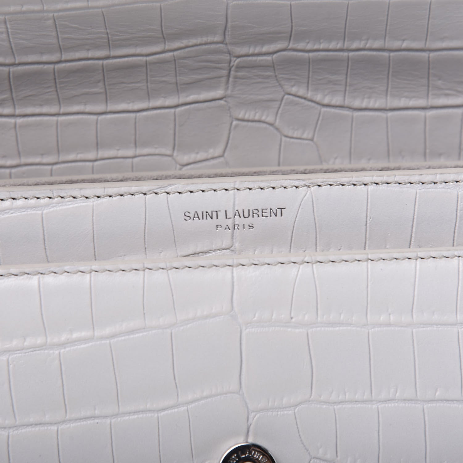 Saint Laurent Calfskin Crocodile Embossed Medium Monogram Sunset Icy White 6 of 12