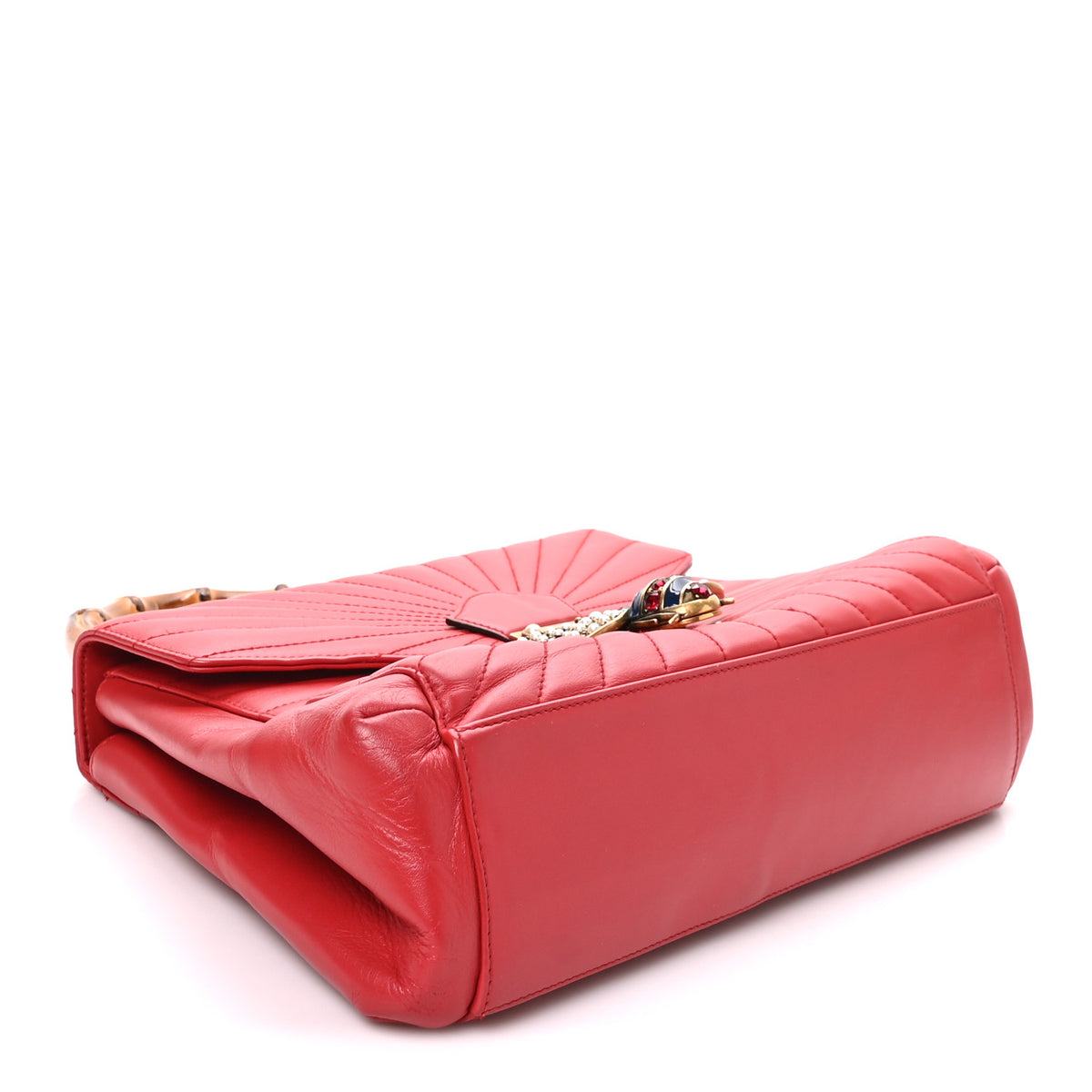 Gucci Calfskin Bamboo Trapuntata Queen Margaret Top Handle Bag Hibiscus Red 4 of 10