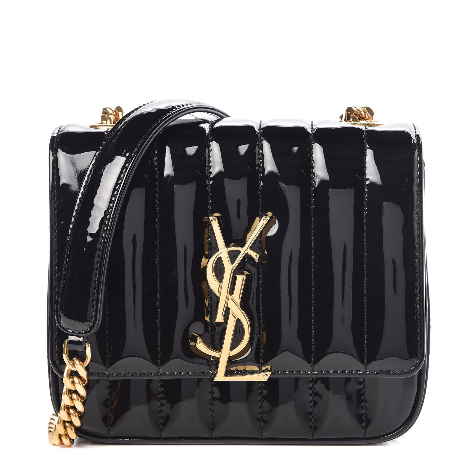 Saint Laurent Patent Calfskin Matelasse Monogram Small Vicky Chain Bag Black 1 of 11