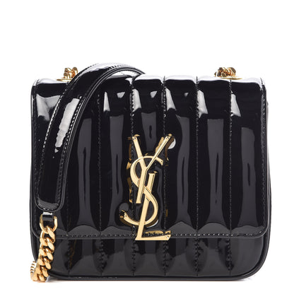 Saint Laurent Patent Calfskin Matelasse Monogram Small Vicky Chain Bag Black 1 of 11
