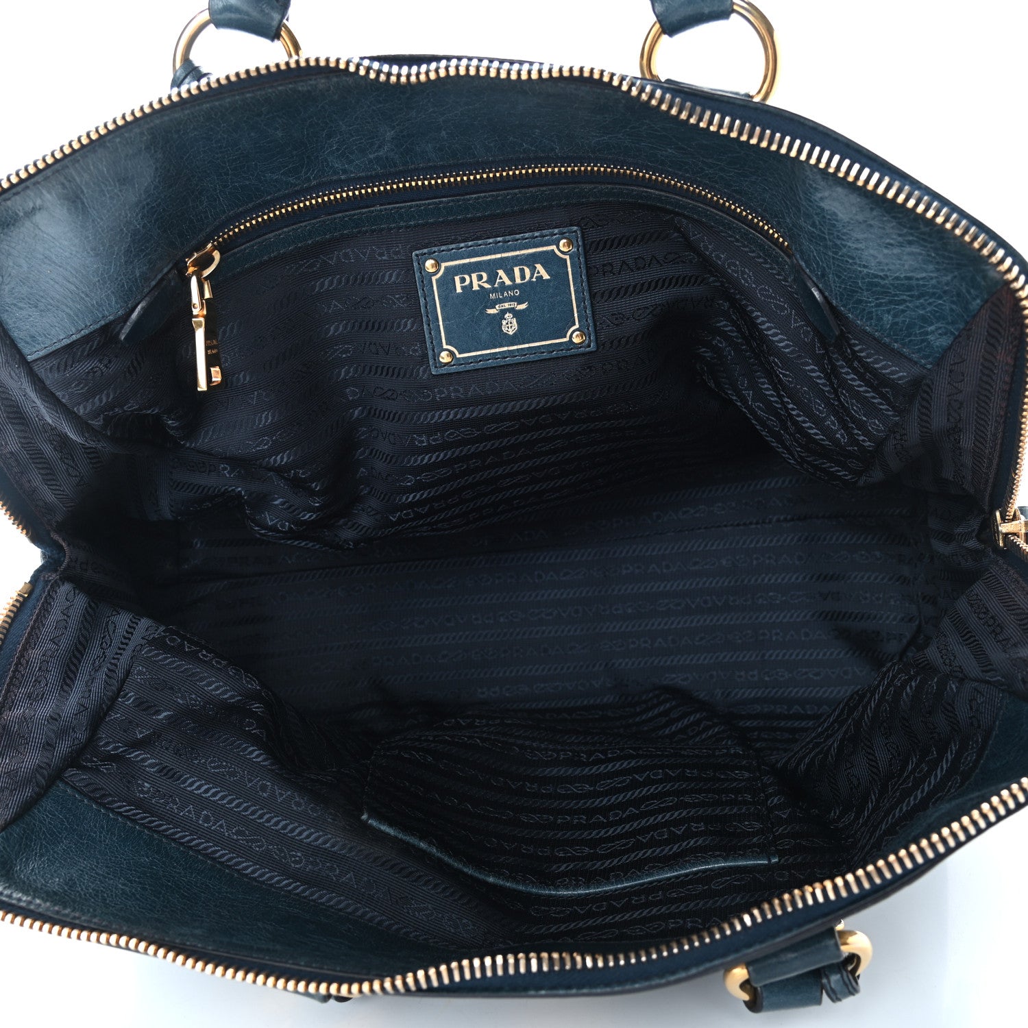 Prada Vitello Shine Shopping Satchel Denim 5 of 12