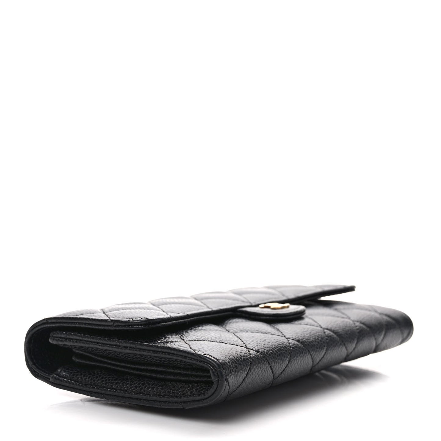 Caviar Quilted Large Gusset Flap Wallet Black