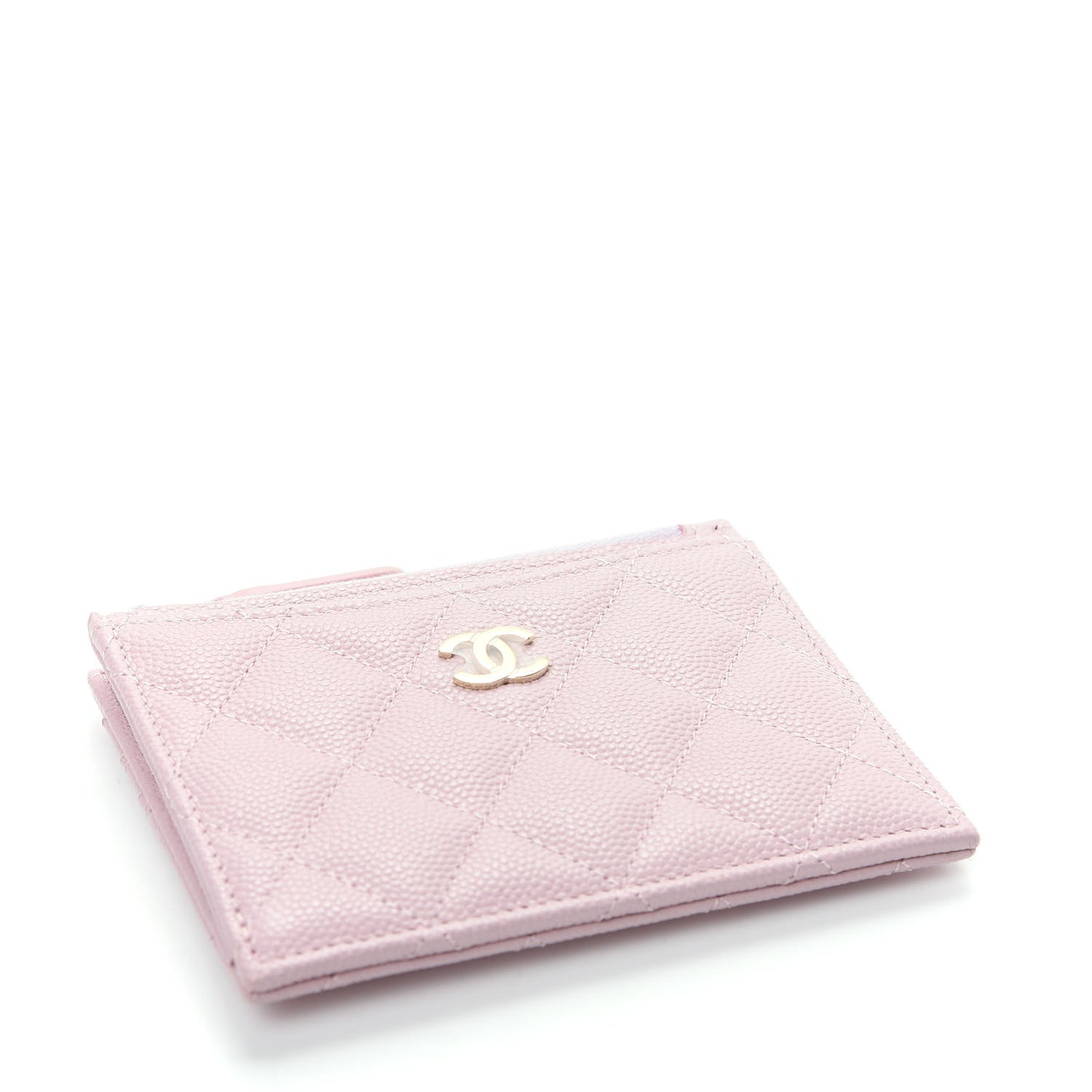 Caviar Quilted CC Zip Card Holder Light Pink