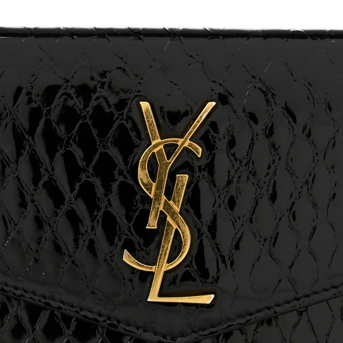 Shiny Calfskin Crocodile Embossed Monogram Uptown Compact Wallet  Black