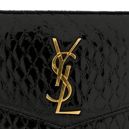 Saint Laurent Shiny Calfskin Crocodile Embossed Monogram Uptown Compact Wallet  Black 9 of 9