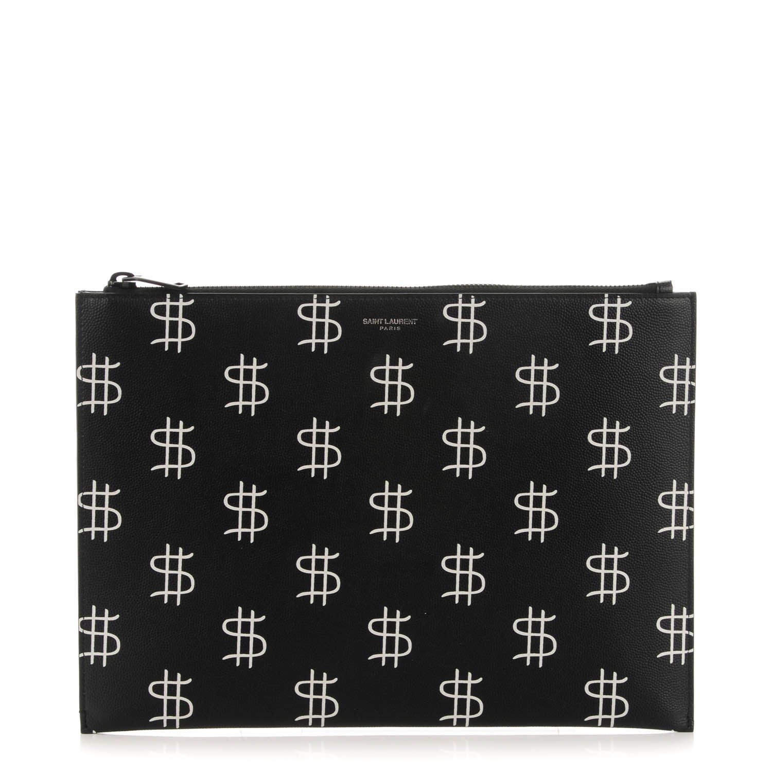 Saint Laurent Grain de Poudre Dollar Print iPad Rider Pouch Black White 1 of 7
