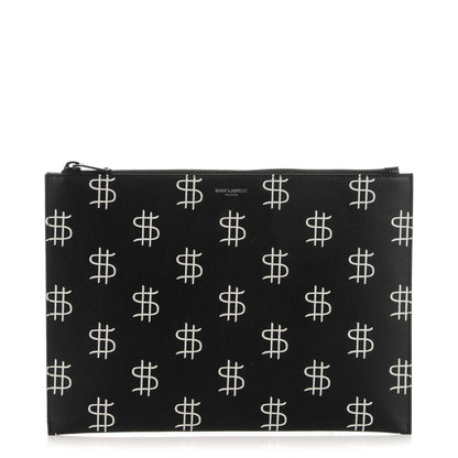 Saint Laurent Grain de Poudre Dollar Print iPad Rider Pouch Black White 1 of 7