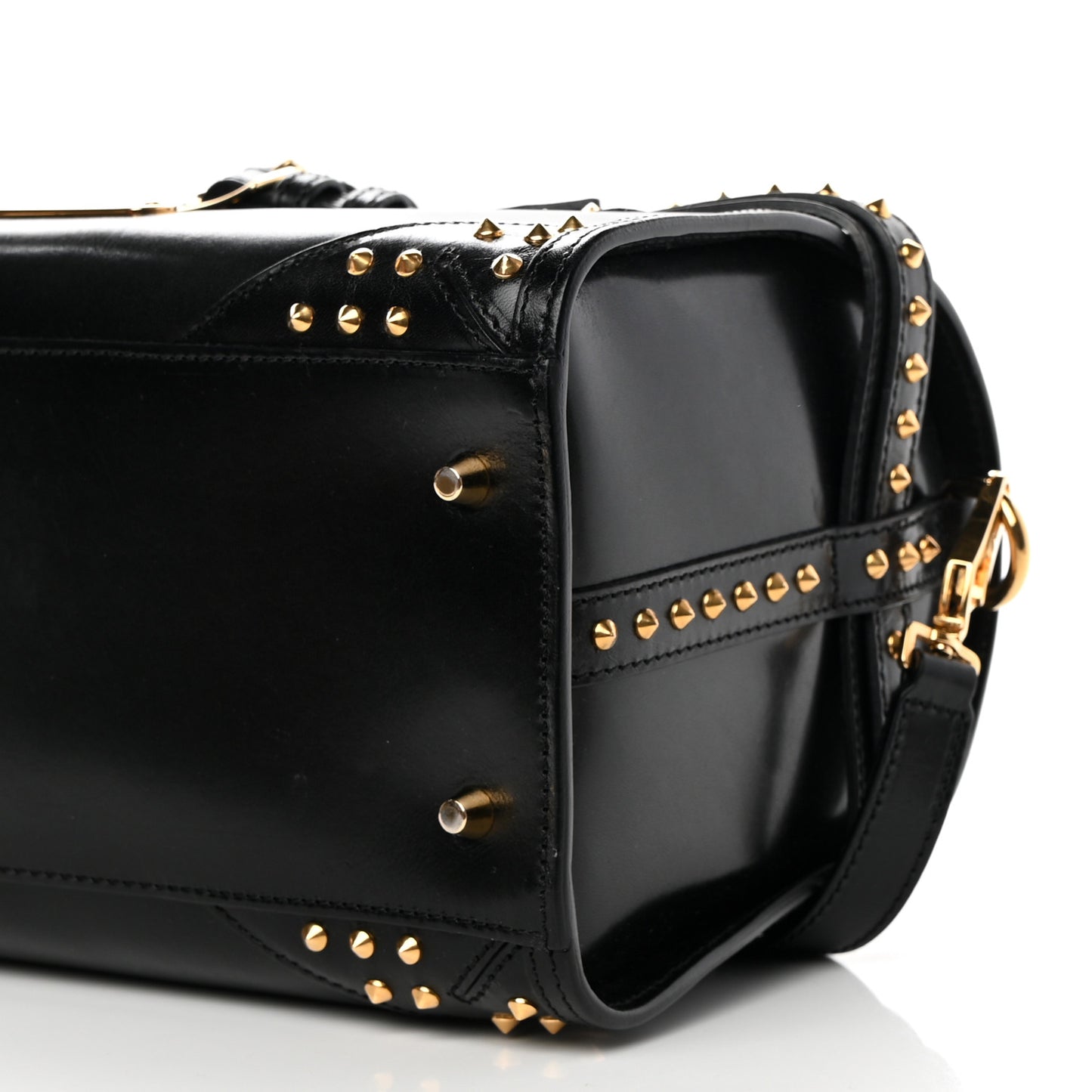 Polished Bridle Calfskin Studded Bag Black