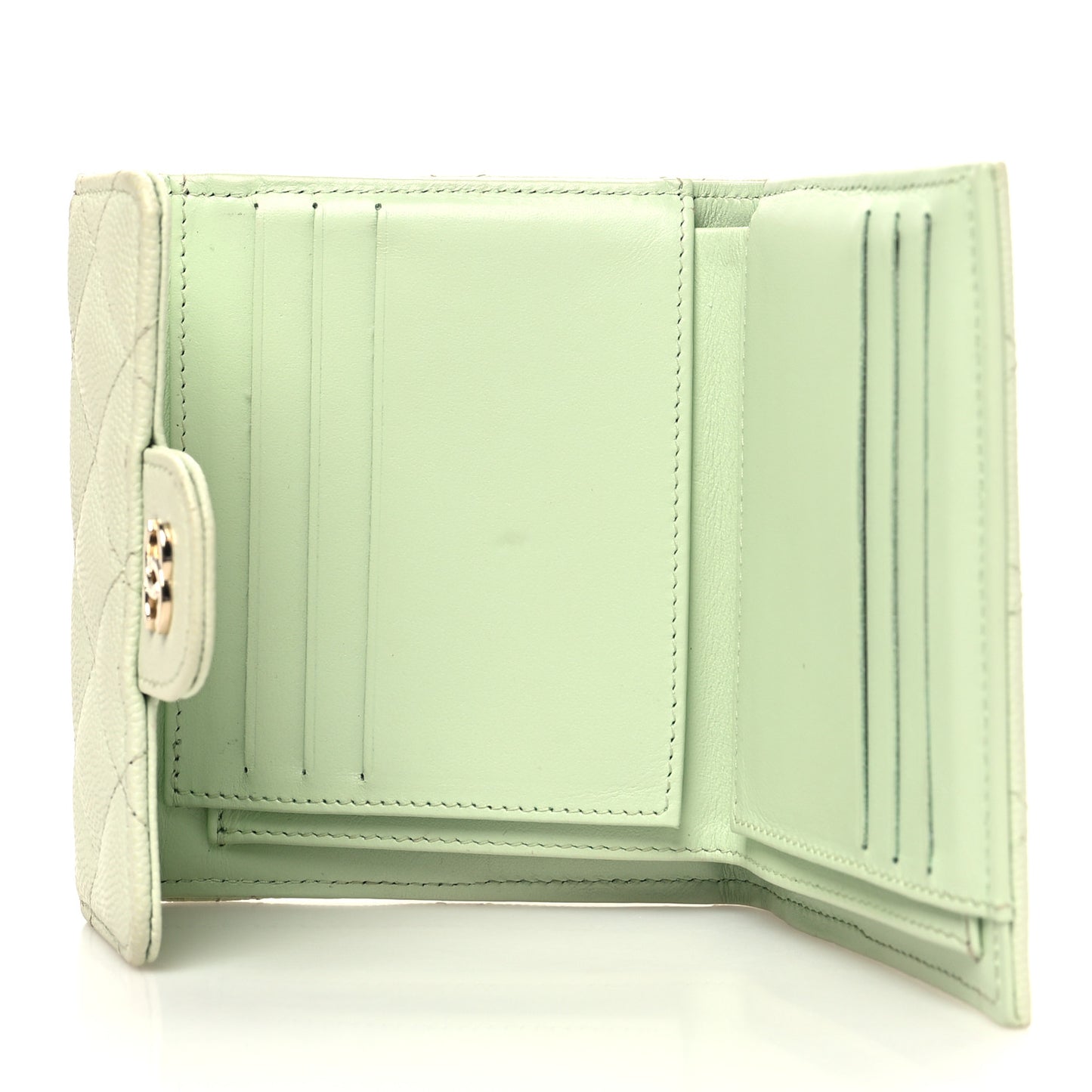 Caviar Quilted Compact Flap Wallet Light Green