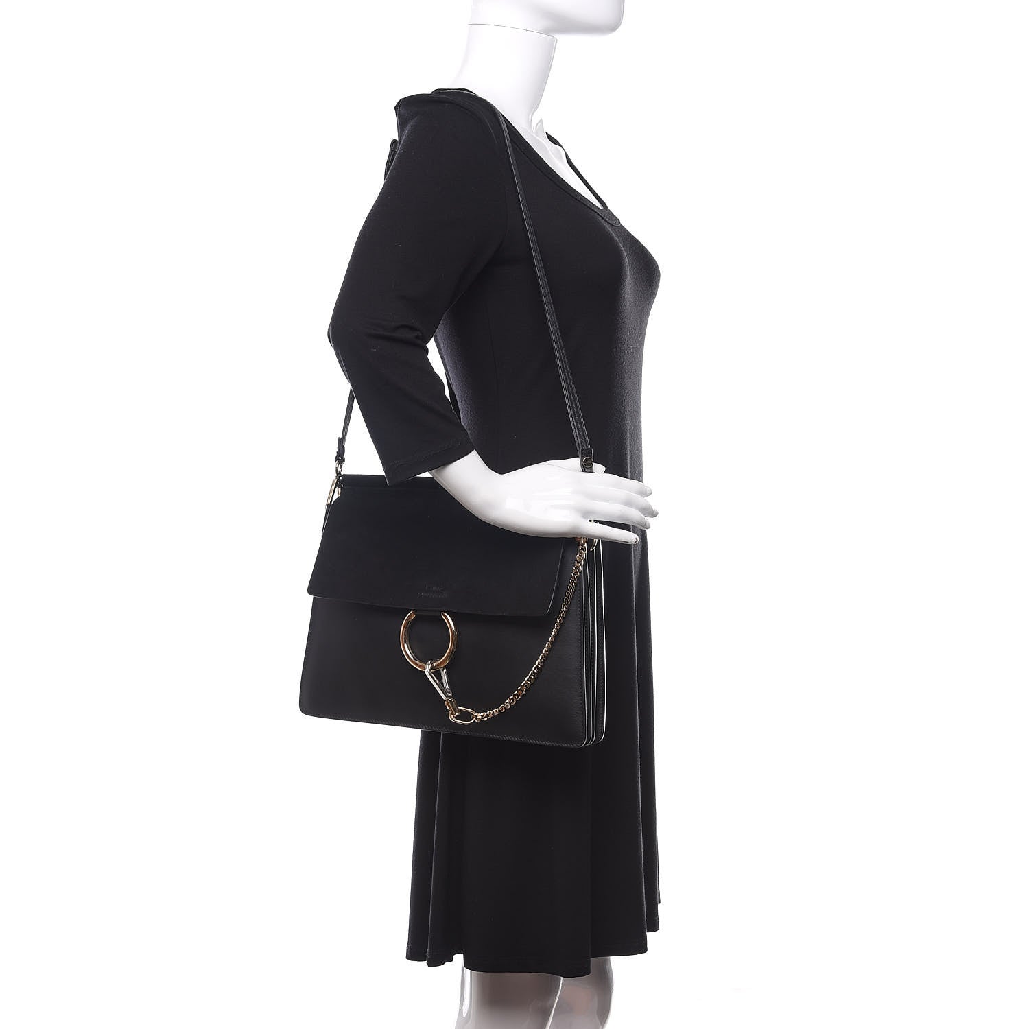 Chloe Suede Calfskin Medium Faye Shoulder Bag Black 2 of 12