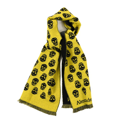 Alexander McQueen Wool Reversible Upside Down Skull Scarf Yellow Black 1 of 3