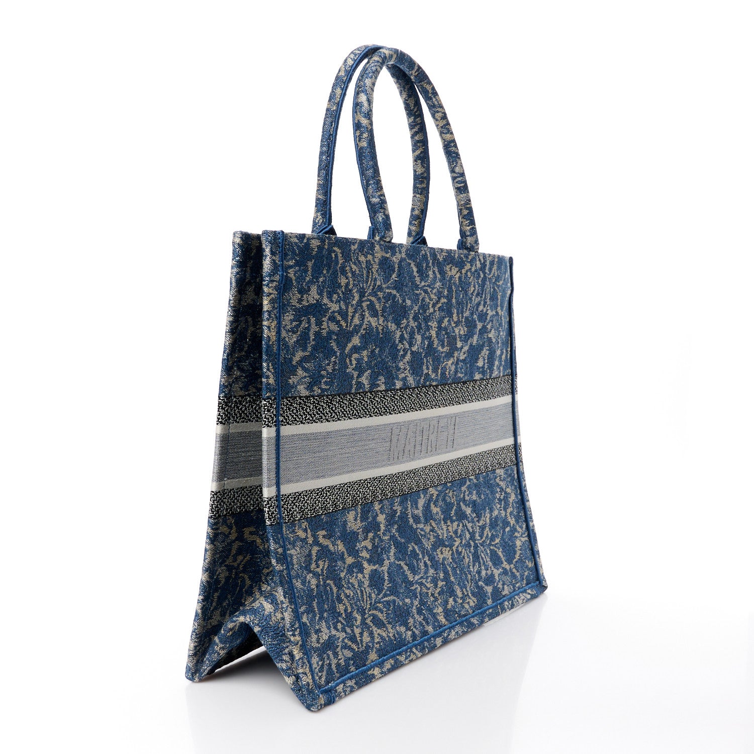Christian Dior Canvas Embroidered Large Brocart Book Tote Blue