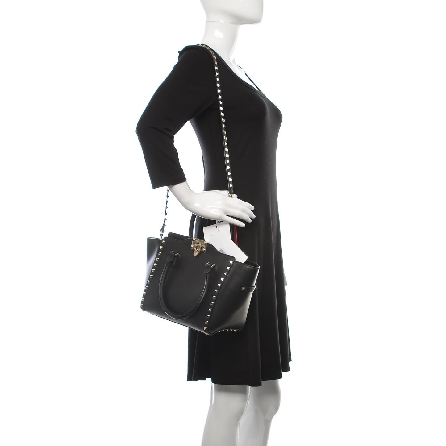Vitello Small Rockstud Double Handle Tote Black
