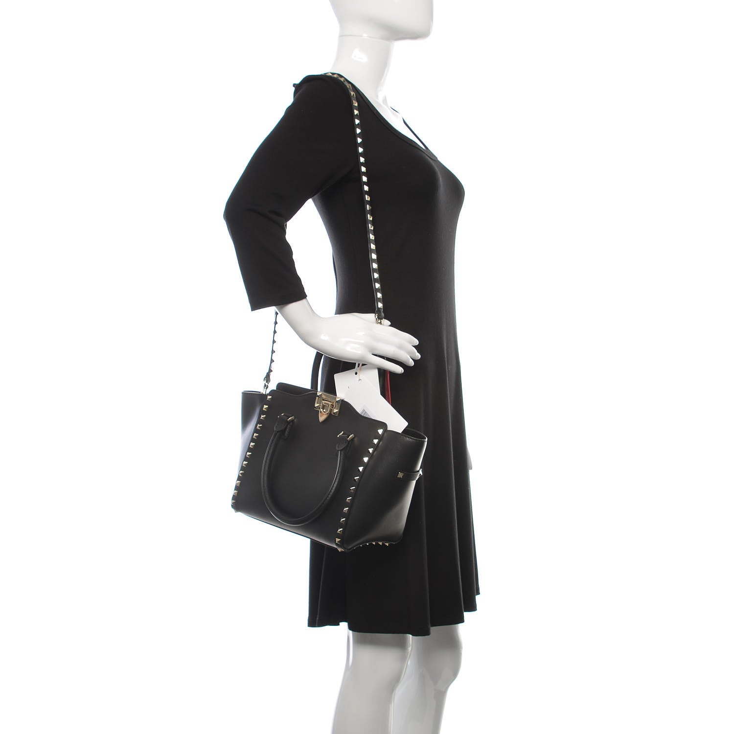 Valentino Garavani Vitello Small Rockstud Double Handle Tote Black 2 of 8